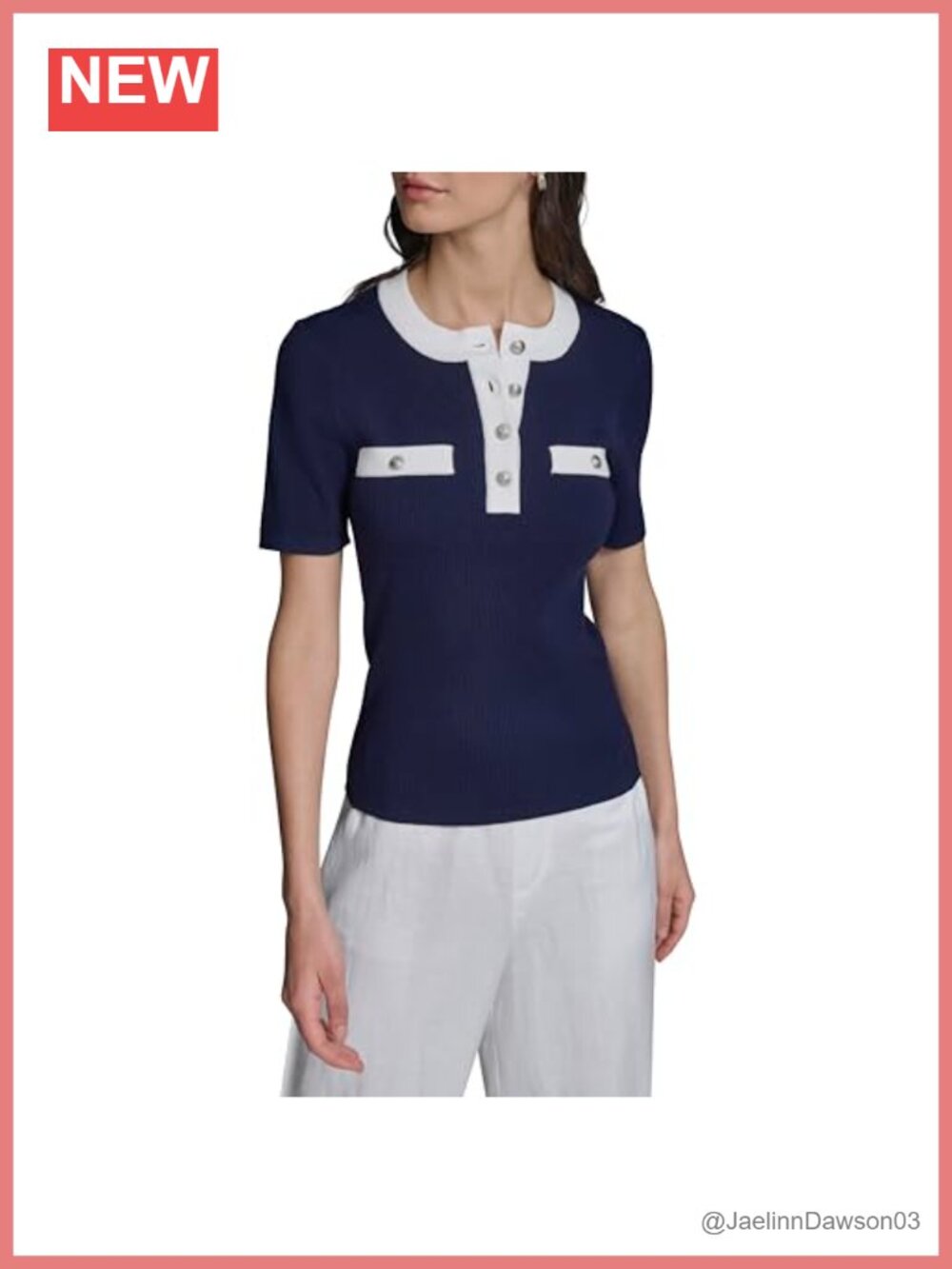 Short Sleeve Crew Neck Button Front Sweater